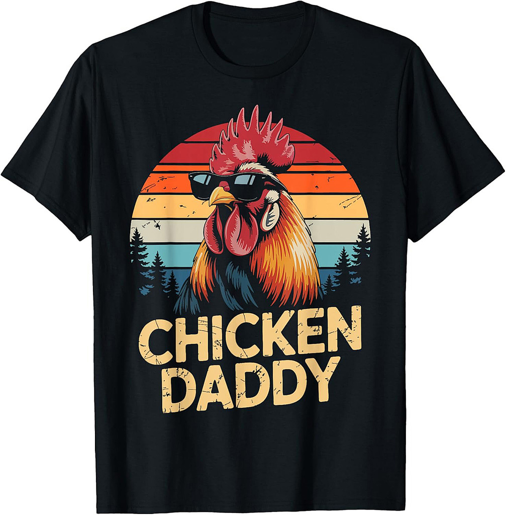 Men Chicken Daddy Rooster Poultry Farmer Retro Fathers Day T-Shirt