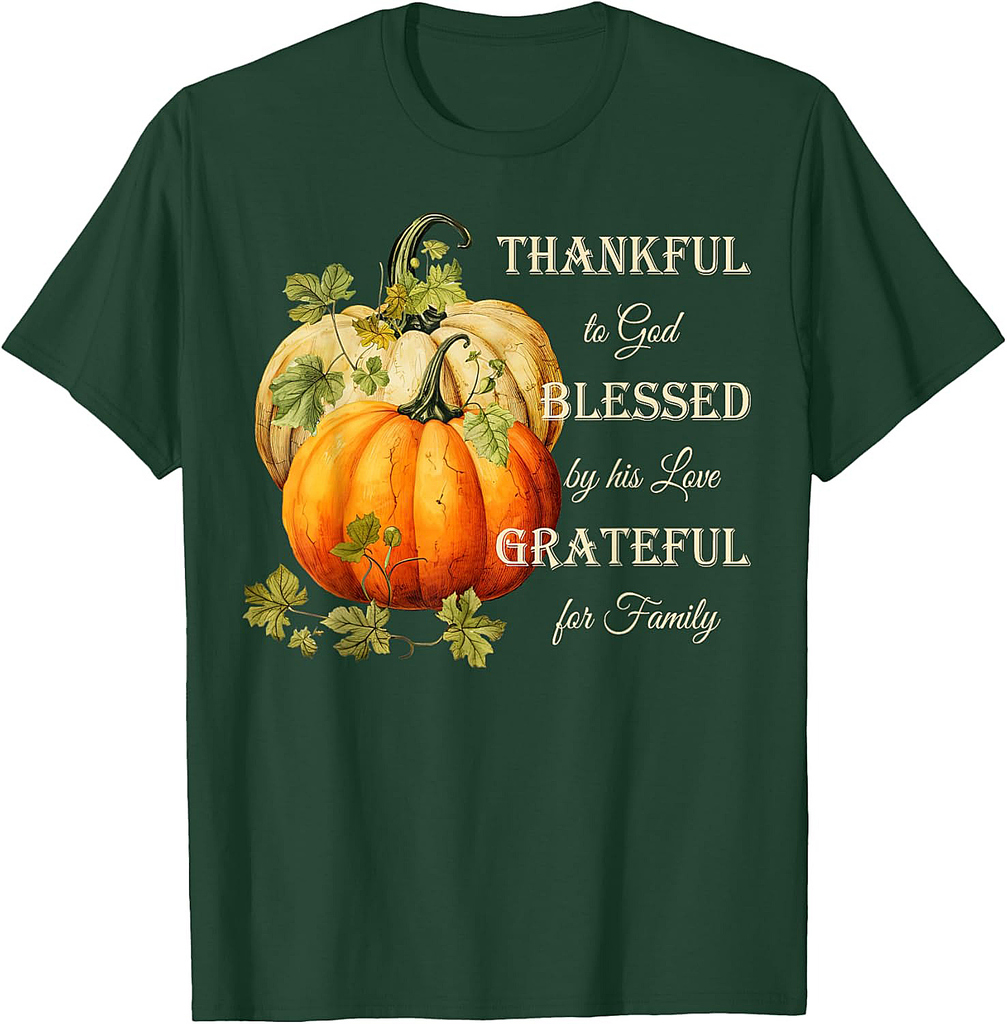 Thankful Grateful Blessed, Christian Thanksgiving T-Shirt