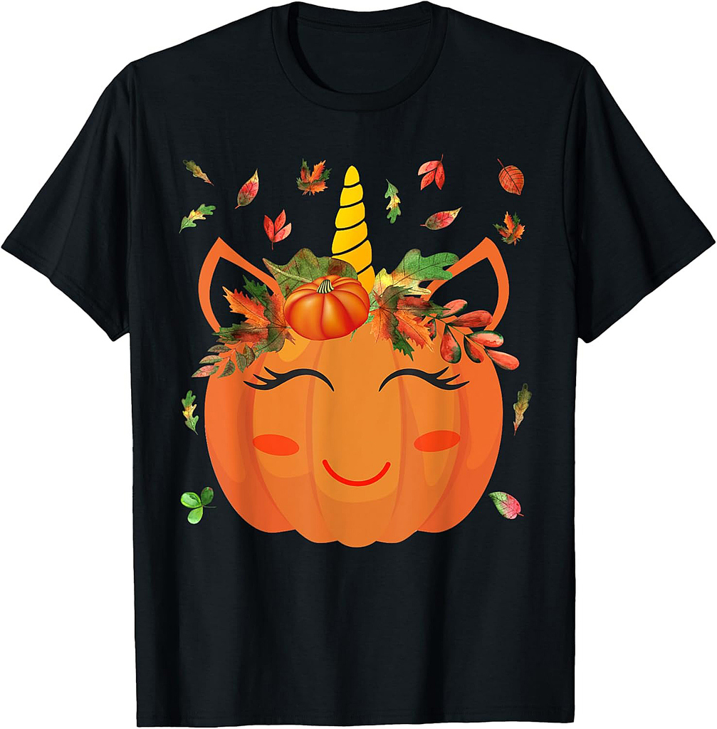 Cute Unicorn Pumpkin Halloween Thanksgiving T-Shirt