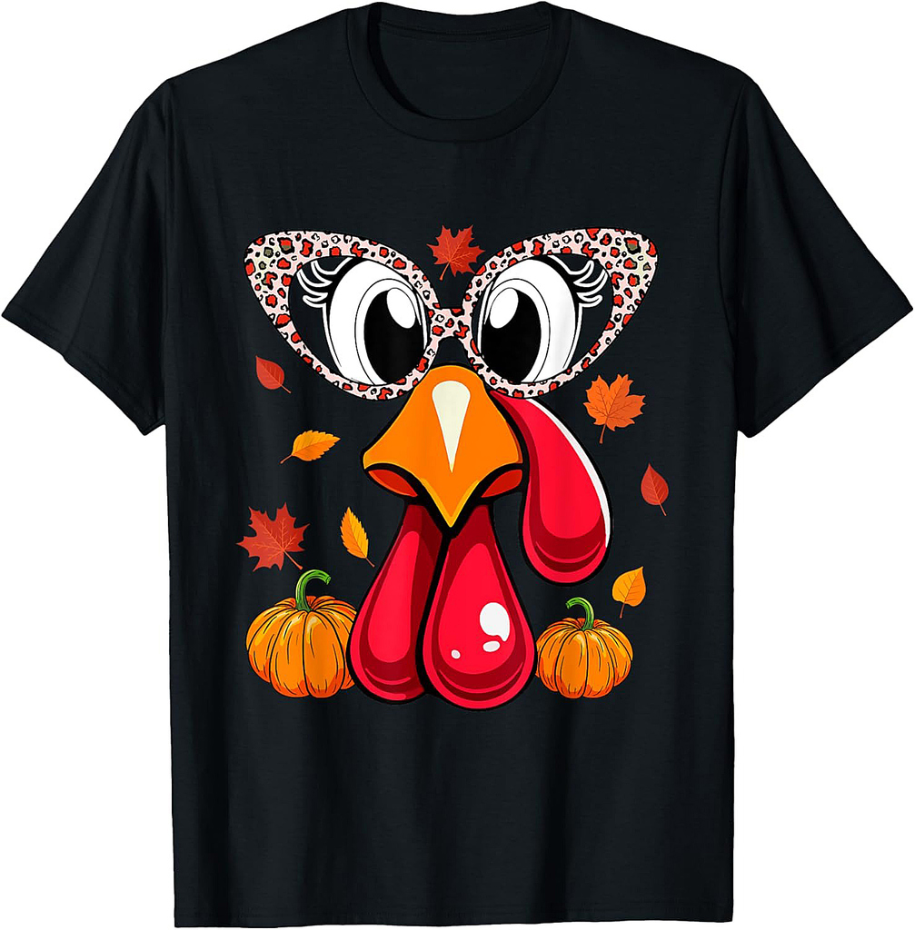 Turkey Face Leopard Glasses Thanksgiving Hunting Squad T-Shirt
