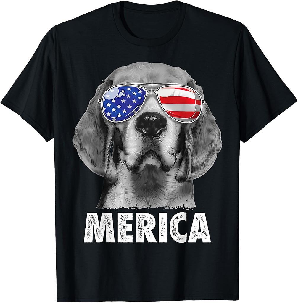 Beagle 4th of July Merica Sunglasses Men USA American Flag T-Shirt