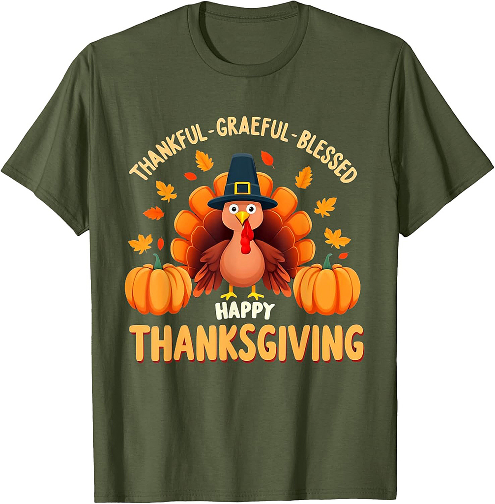 Thankful Grateful Blessed Turkey Women Happy Thanksgiving 001 T-Shirt