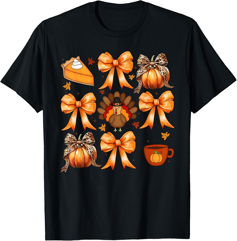 Coquette Bow Pumpkin Pie Turkey Thanksgiving Autumn Fall T-Shirt