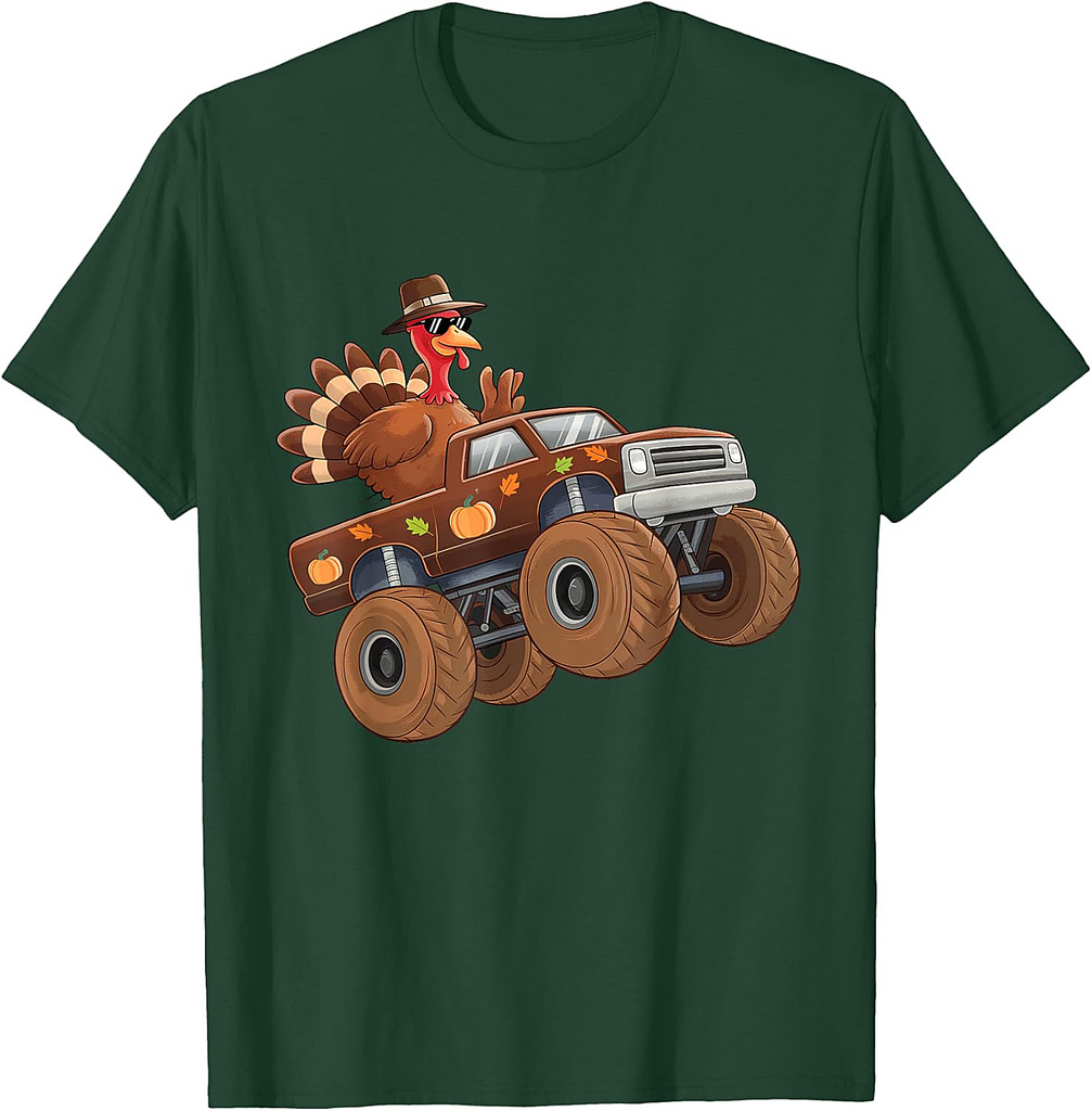 Turkey Thanksgiving Riding Monster Truck Boys T-Shirt