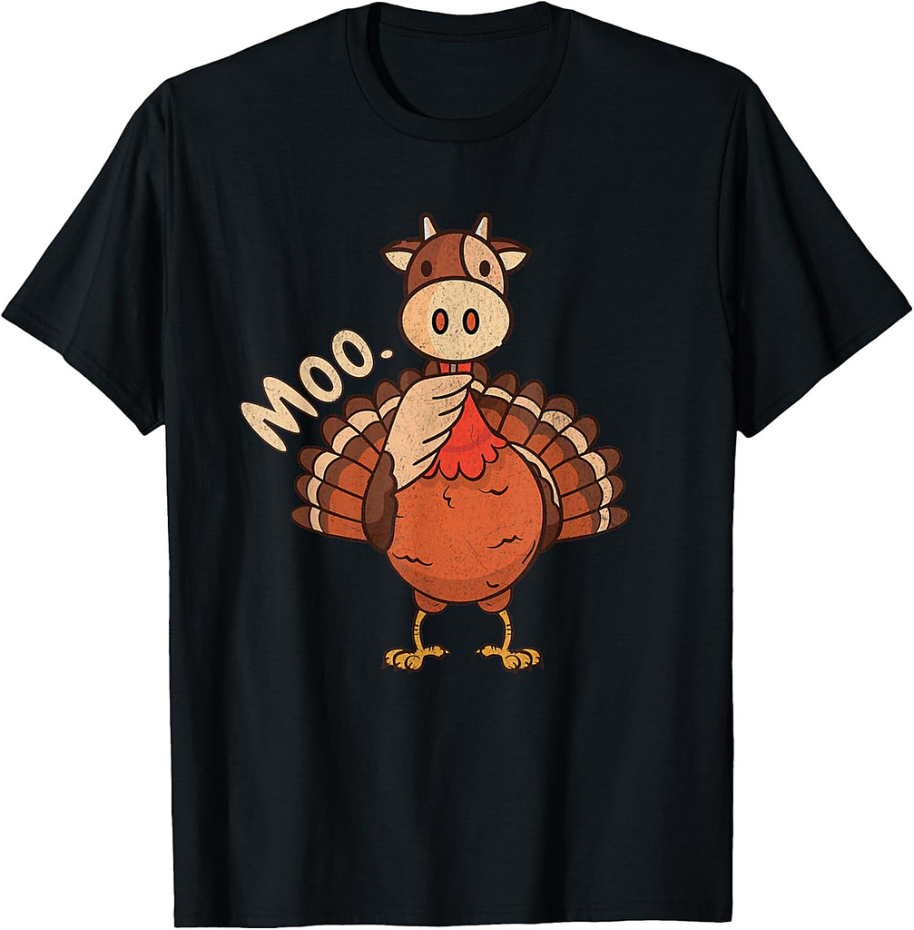 Turkey Moo Fake Cow Turkey Funny Thanksgiving T-Shirt