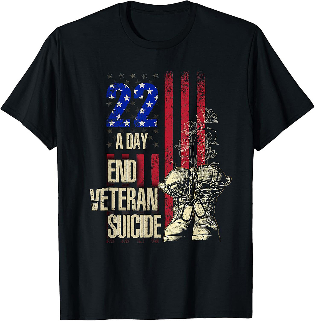 End Veteran Suicide Awareness 22 A Day Patriotic US Flag T-Shirt