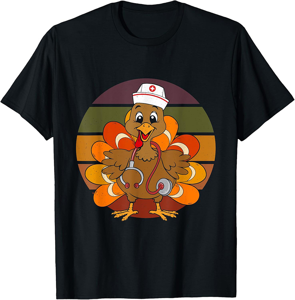 Vintage Turkey Nurse Thanksgiving Scrub Autumn Fall Season T-Shirt