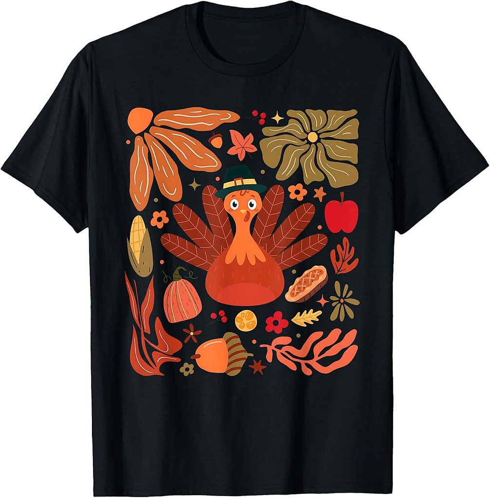 Turkey Floral Autumn Thanksgiving For Toddler Men Women T-Shirt