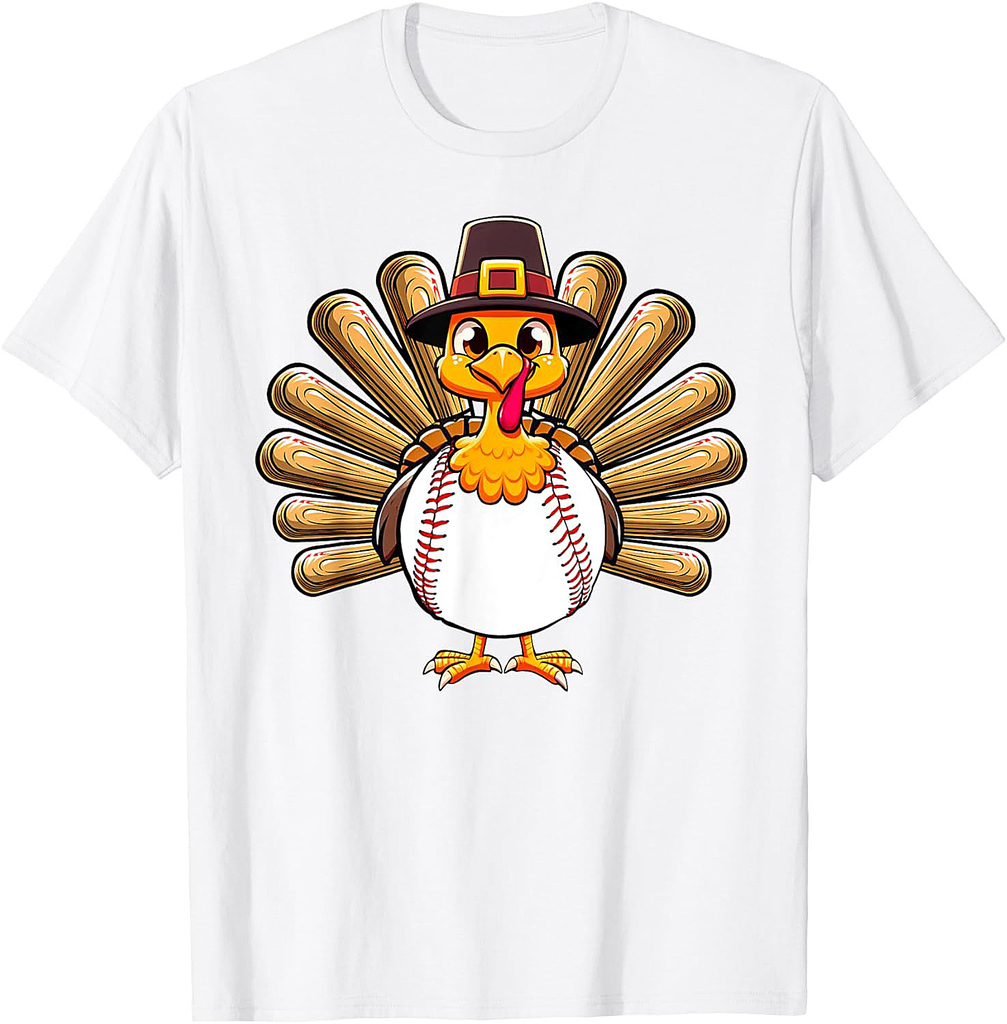 Baseball Turkey Thanksgiving Fall Funny Turkey Baseball Boys T-Shirt