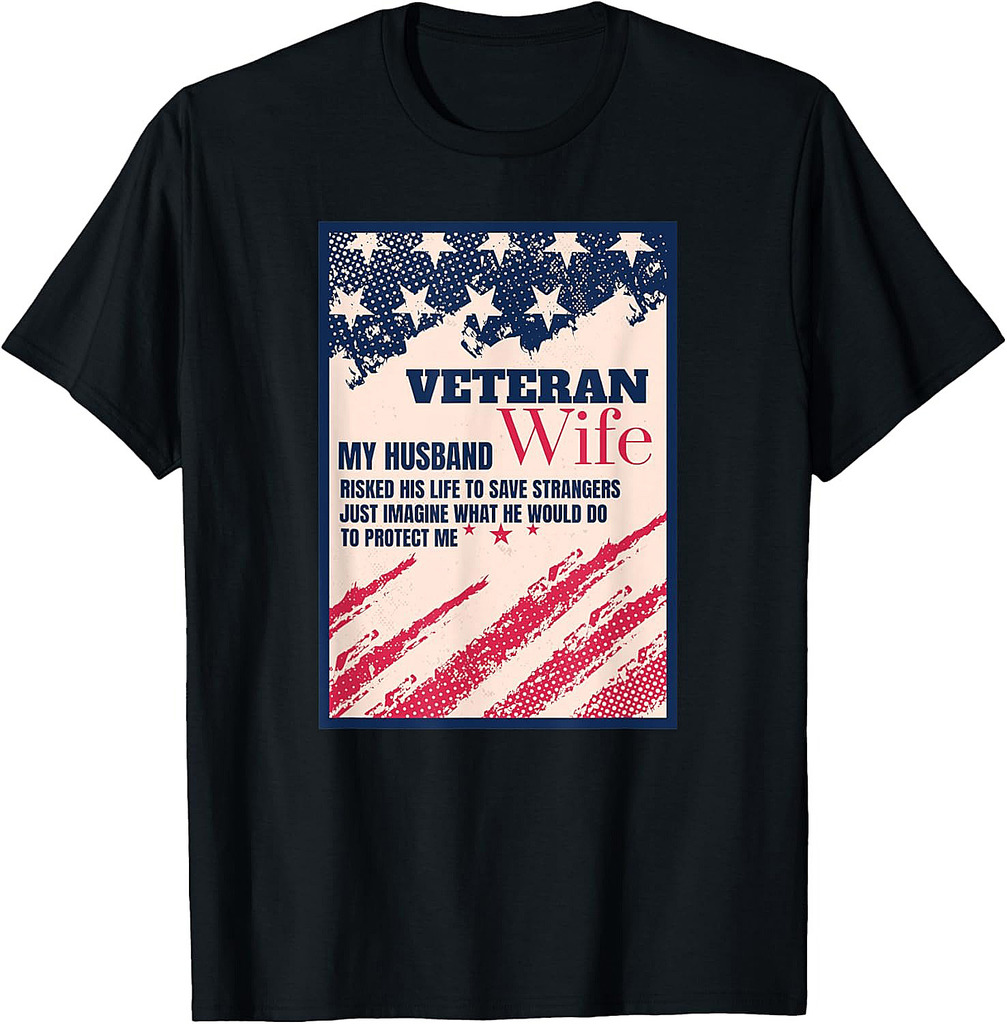 Retirement Veteran Wife Military American Flag Aesthetic T-Shirt