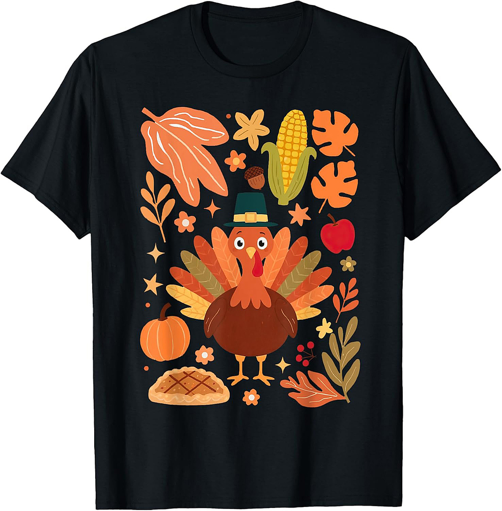 Boho Floral Turkey Thanksgiving Fall Vibes Gobble Pumpkin T-Shirt
