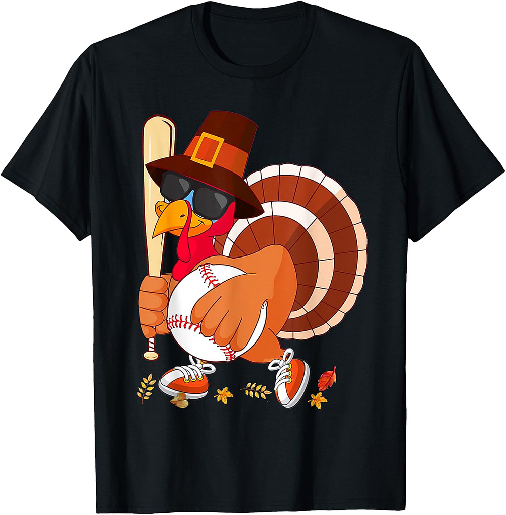Turkey Playing Baseball Thanksgiving Turkey Baseball Player T-Shirt