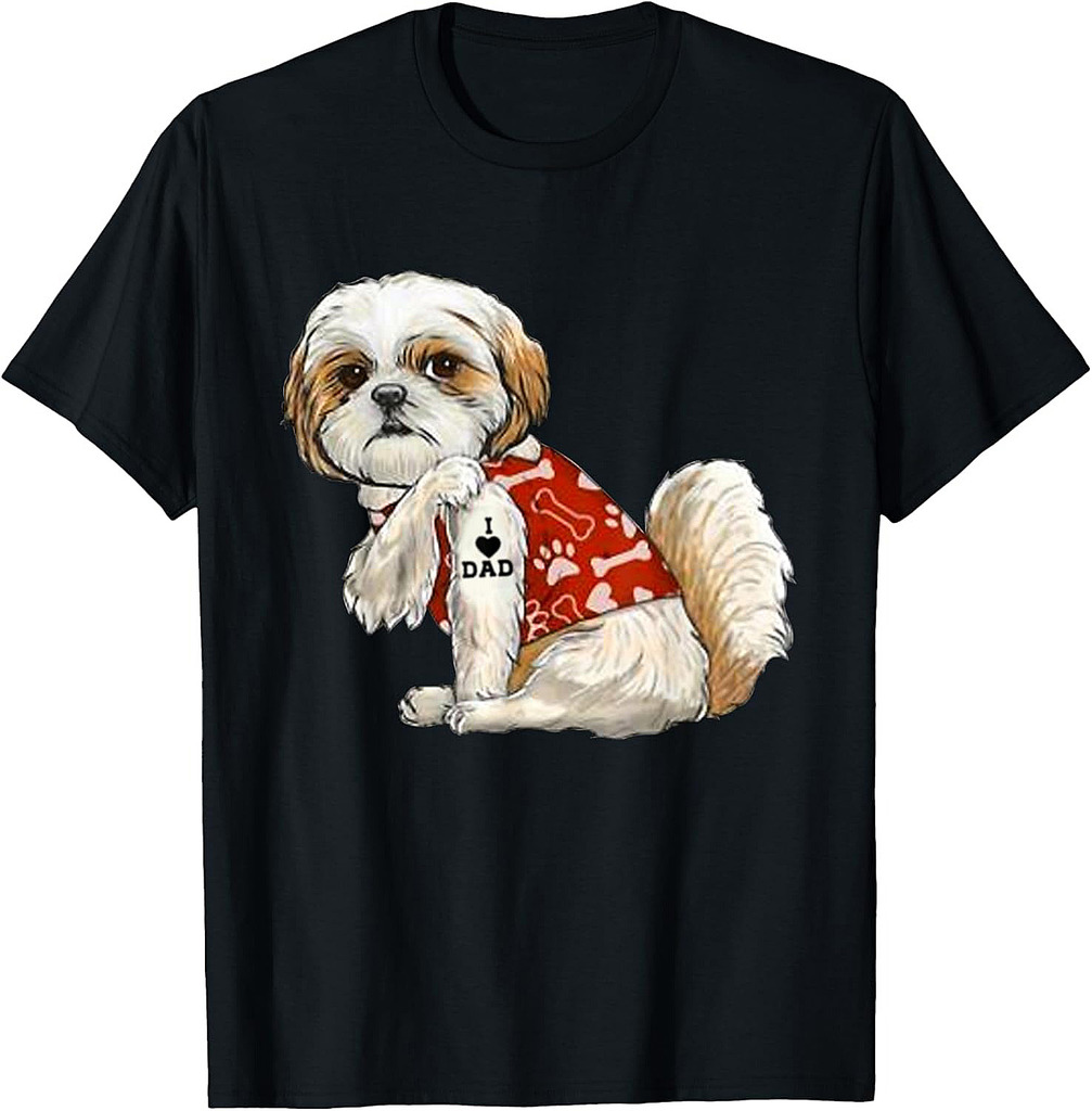 I Love Dad Tattoo Shih Tzu Dad Funny Father's Day Gift T-Shirt