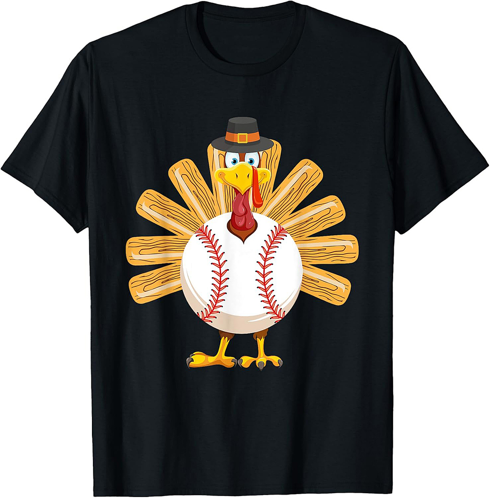 Baseball Turkey Thanksgiving Shirt for Boys Toddlers Mom T-Shirt