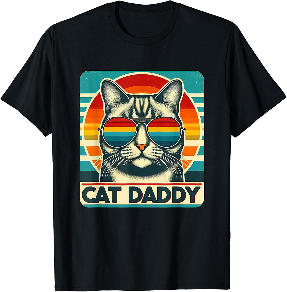 Cat Daddy Funny Cool Cat Father's Day Retro Cat Dad T-Shirt
