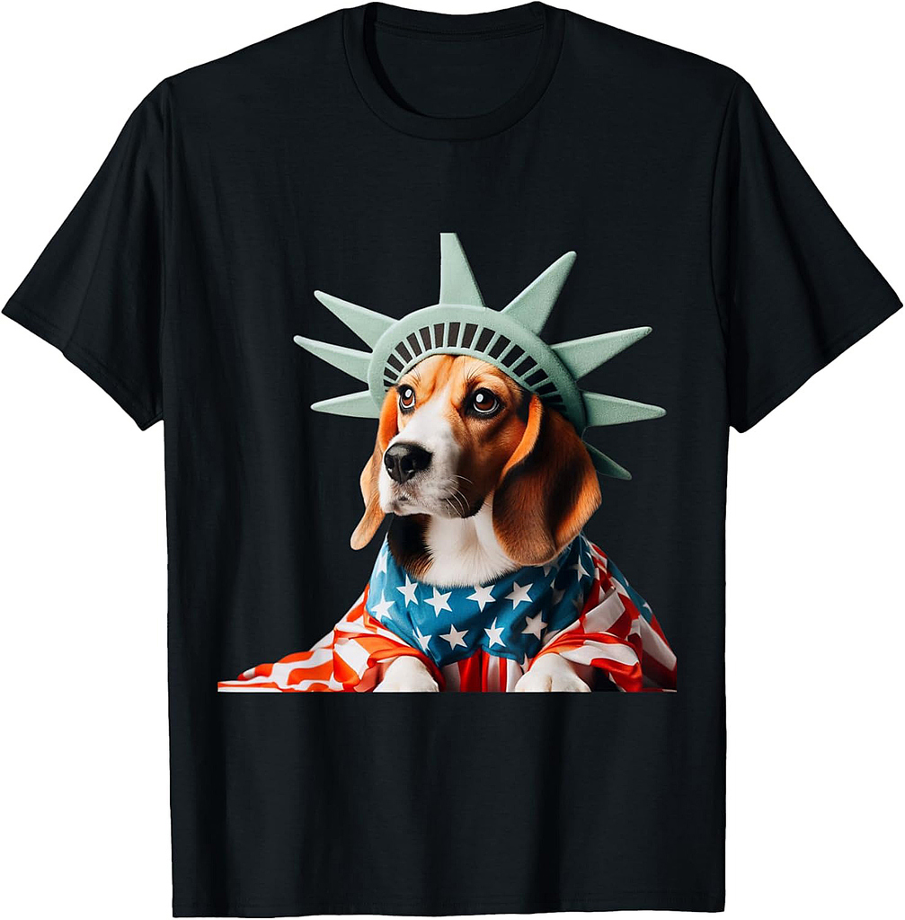 Beagle Patriotic Statue Of Liberty 4th of July USA American T-Shirt for Women Men