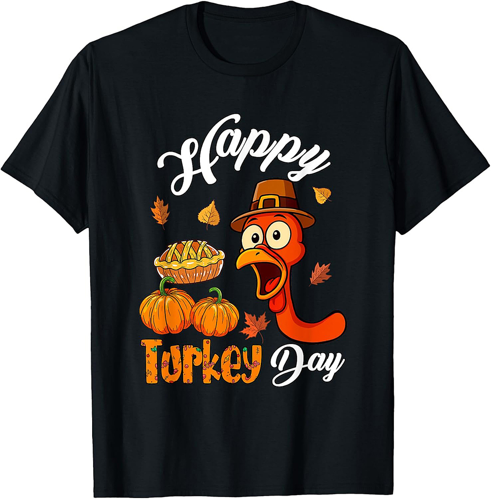 Happy Thanksgiving Turkey Day Funny Turkey Face Pumpkin Pie T-Shirt