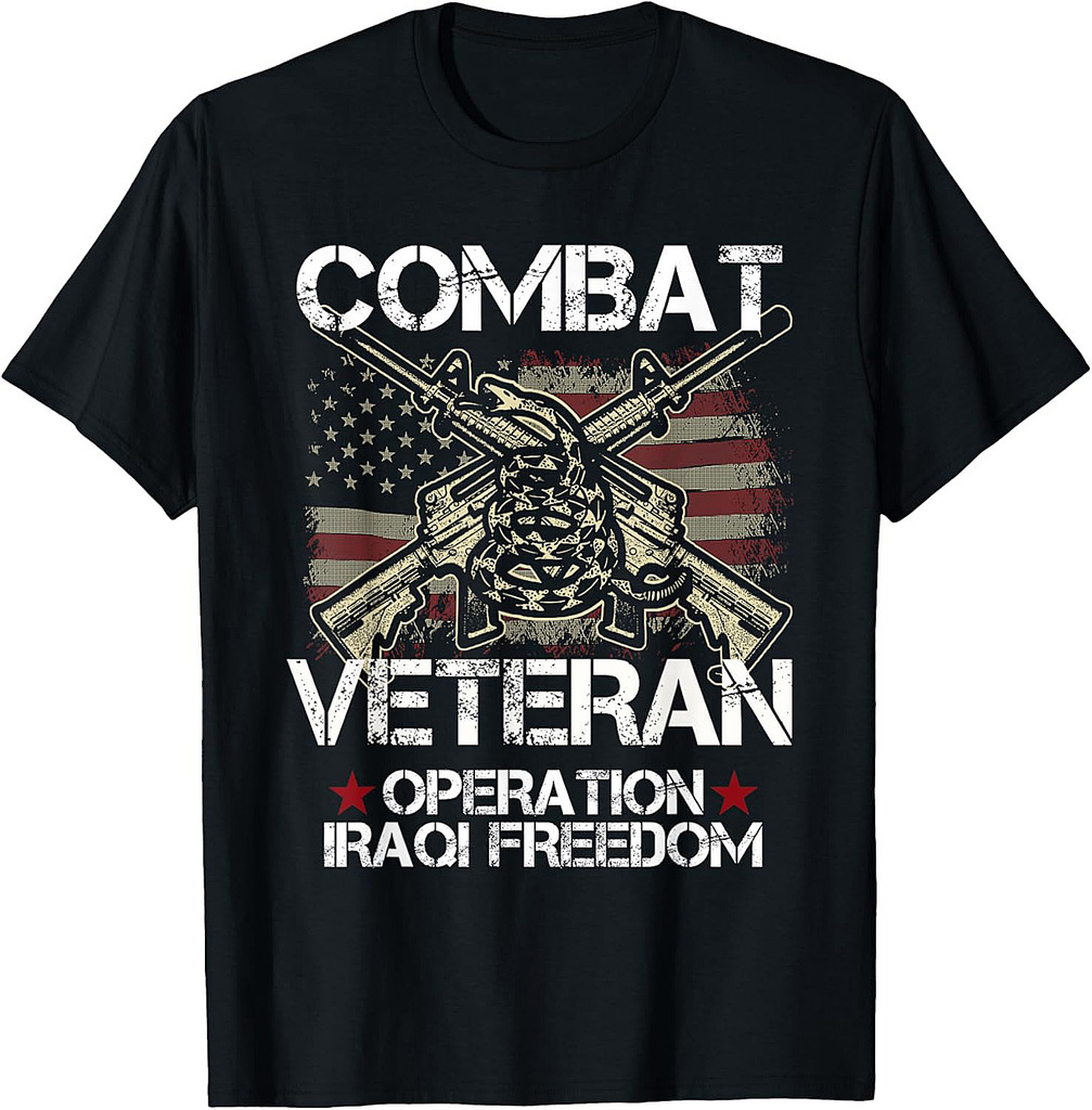 Combat Veteran Iraqi Freedom Military USA American Flag Gift T-Shirt