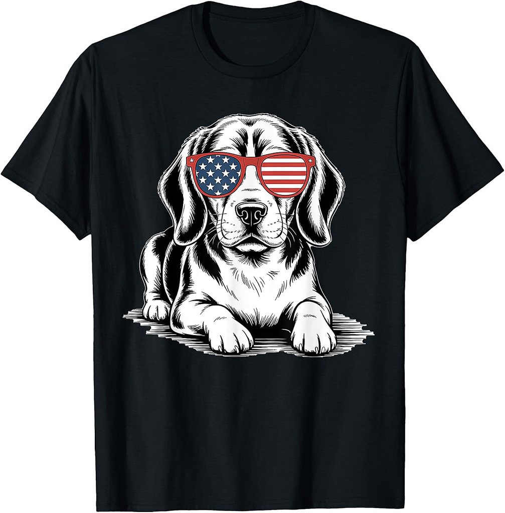 Beagle Dog American Flag Sunglasses Patriotic 4th Of July T-Shirt for Men Women