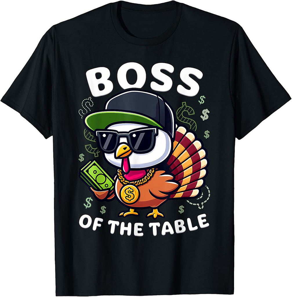 Thanksgiving Boy Funny Turkey Boss of the Table T-Shirt