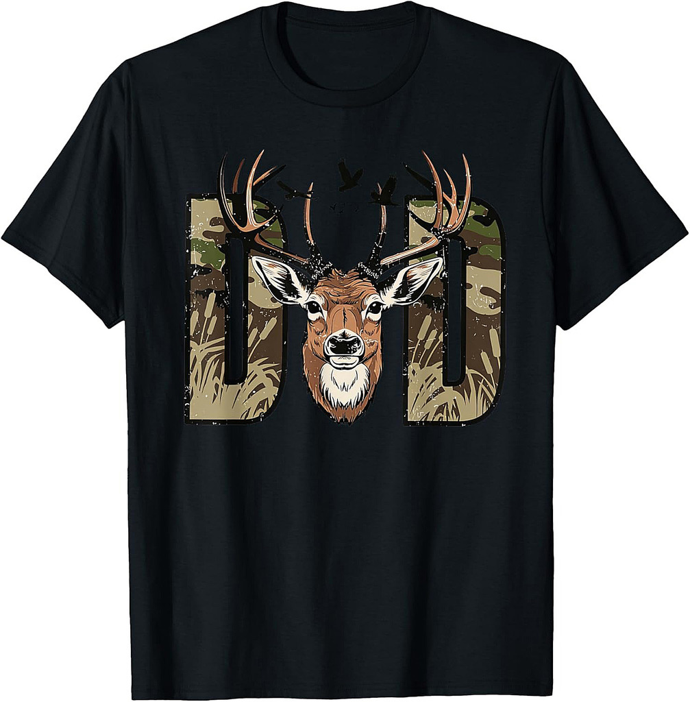 Retro Camo Dad Hunting, Camouflage Deer Matching Funny Father's Day T-Shirt