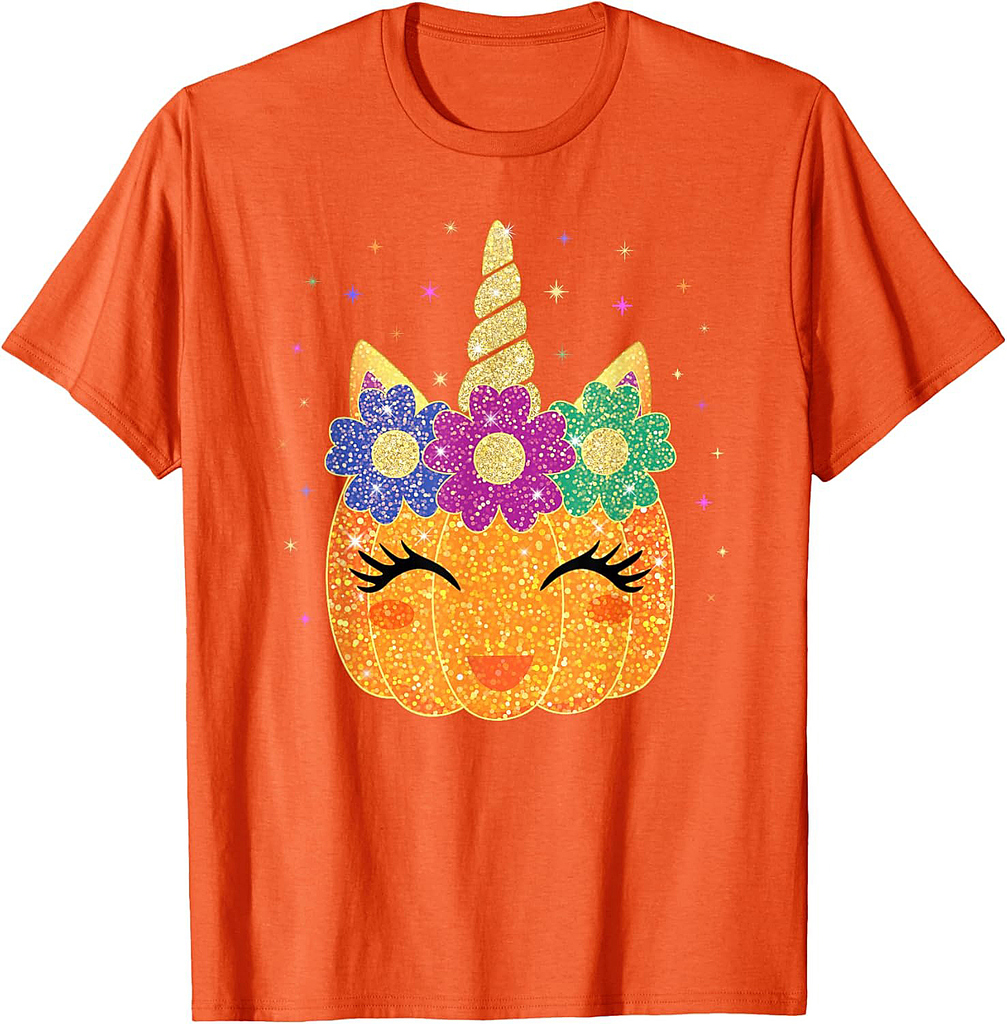 Unicorn Pumpkin Halloween Thanksgiving Girls T-Shirt