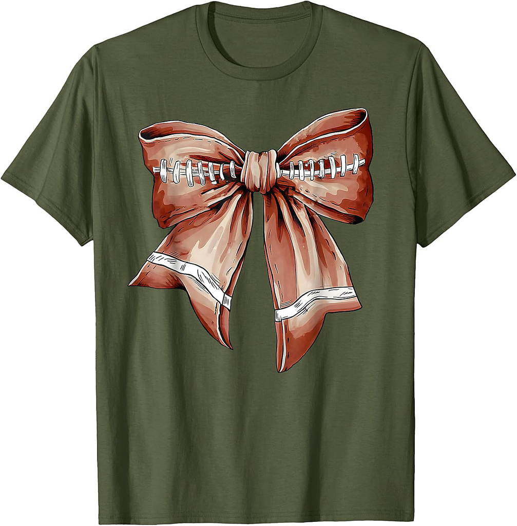 Coquette Bow Pumpkin American Football Thanksgiving Autumn T-Shirt