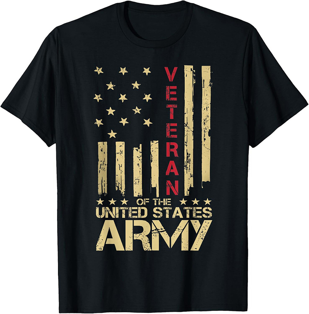 Patriotic U.S Army Veteran Red Line American Flag Vintage Distressed Design T-Shirt