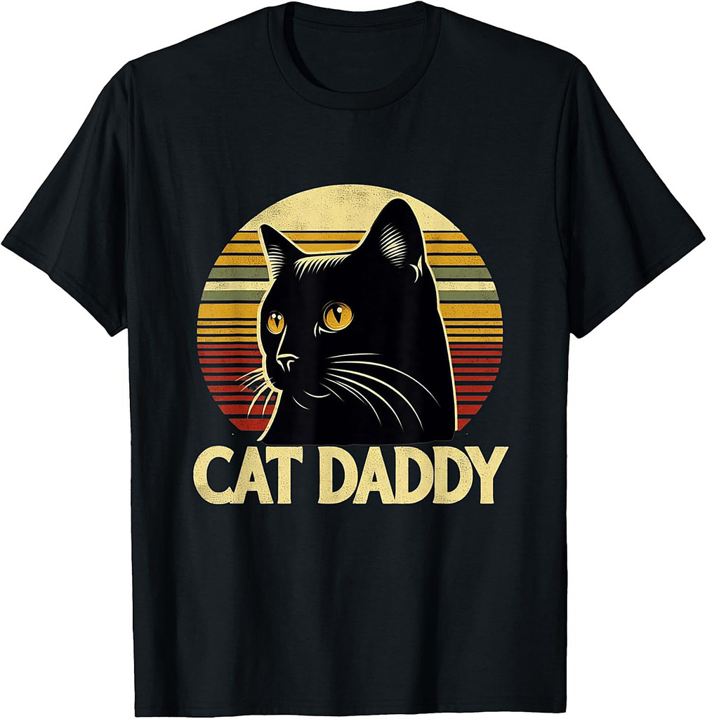 Cat Daddy Funny Cool Black Cat Father's Day Retro Cat Dad T-Shirt
