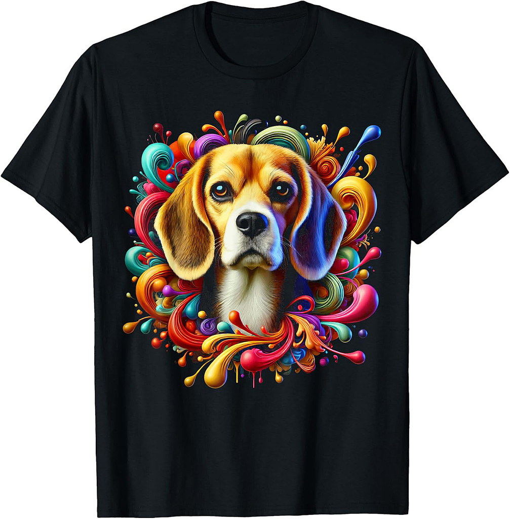 Cute Beagle in Colourful Splashes T-Shirt