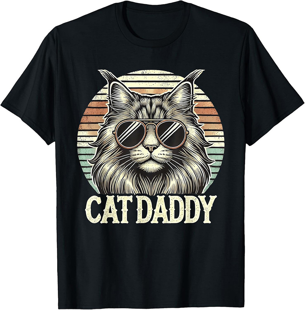 Cat Daddy Cool Maine Coon Cat Father's Day Retro Cat Dad T-Shirt