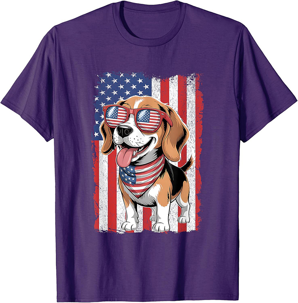 Funny Beagle 4th of July Dog Patriotic USA Flag Man Woman T-Shirt