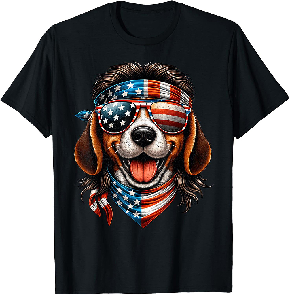 Beagle American Flag Patriotic Mullet Beagle Dog 4th Of July T-Shirt