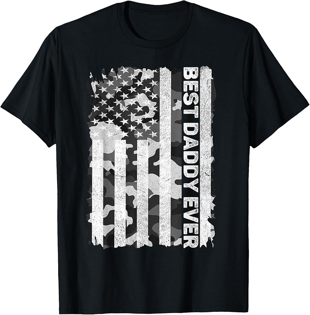 Best Daddy Ever Men Husband Camo American Flag Fathers Day T-Shirt