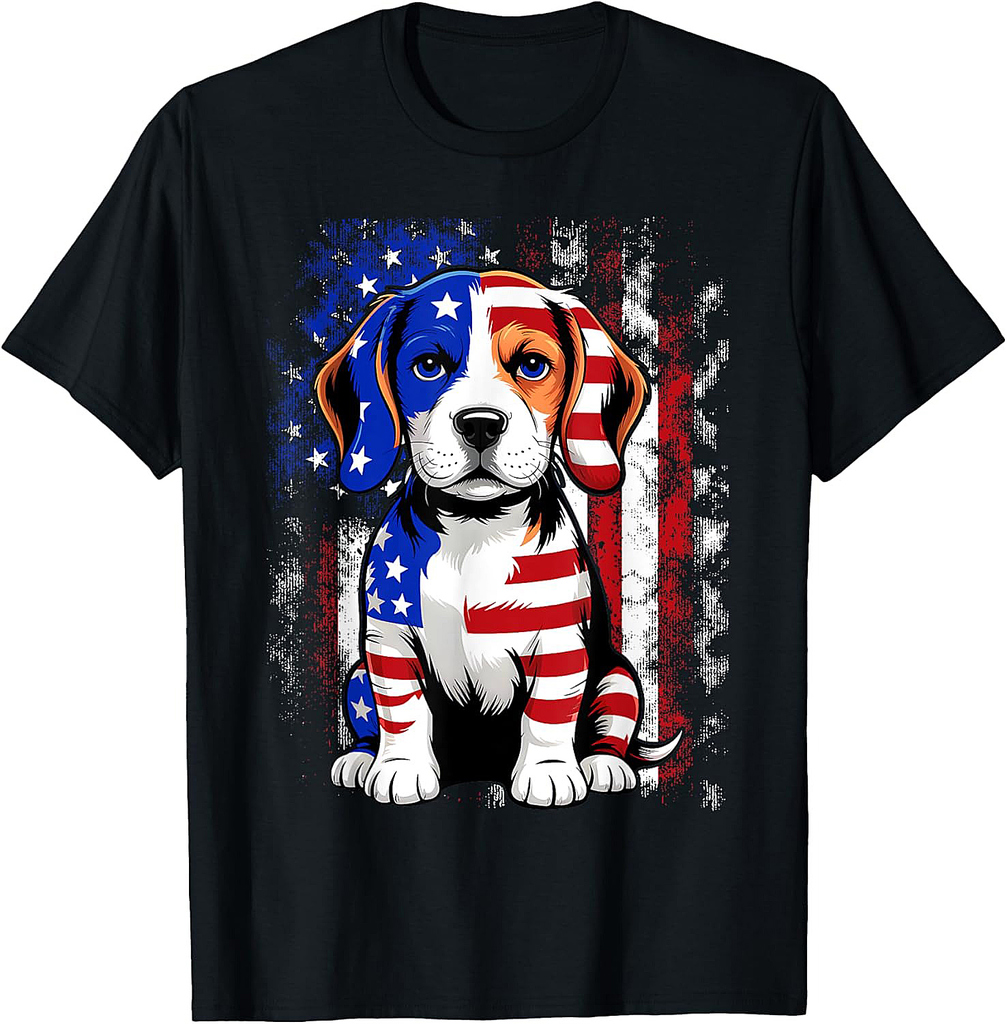 Cute Beagle Dog USA-Flag Women Men Dog Lovers 4th Of July T-Shirt