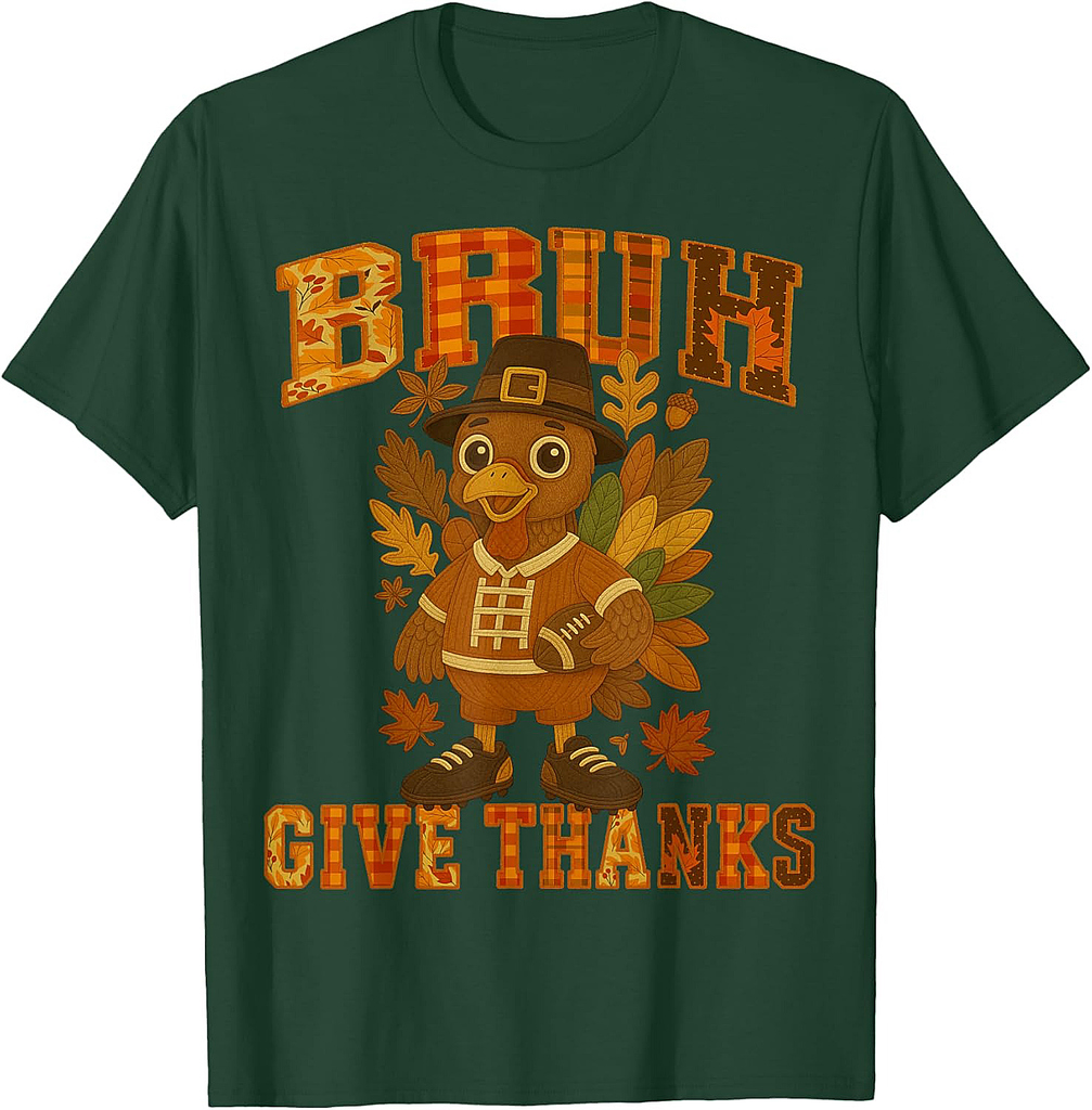 Thanksgiving: Bruh Meme Patchwork Turkey Football Boy T-Shirt
