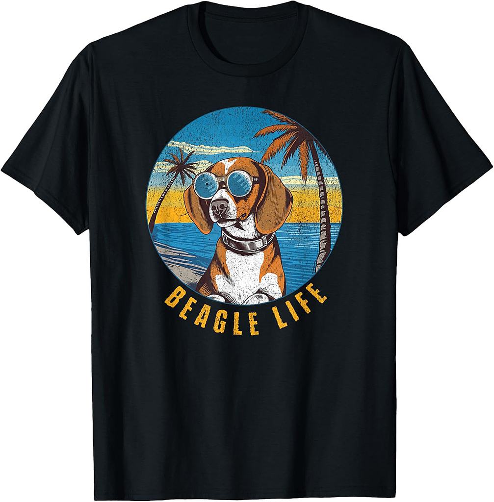 Vintage Beagle Life, Beagle in Sunglasses on Beach T-Shirt for Men Women