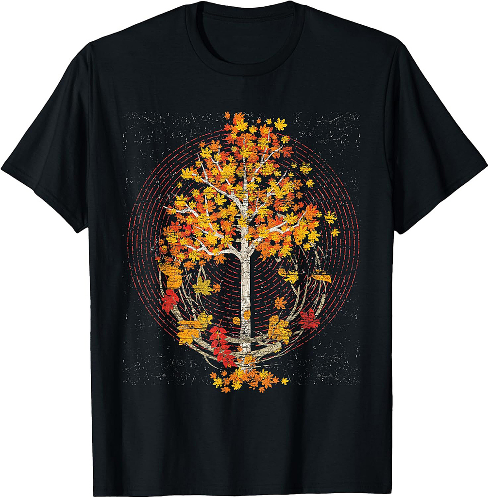 Tree Autumn Leaves Thanksgiving Botanical Forest Fall T-Shirt