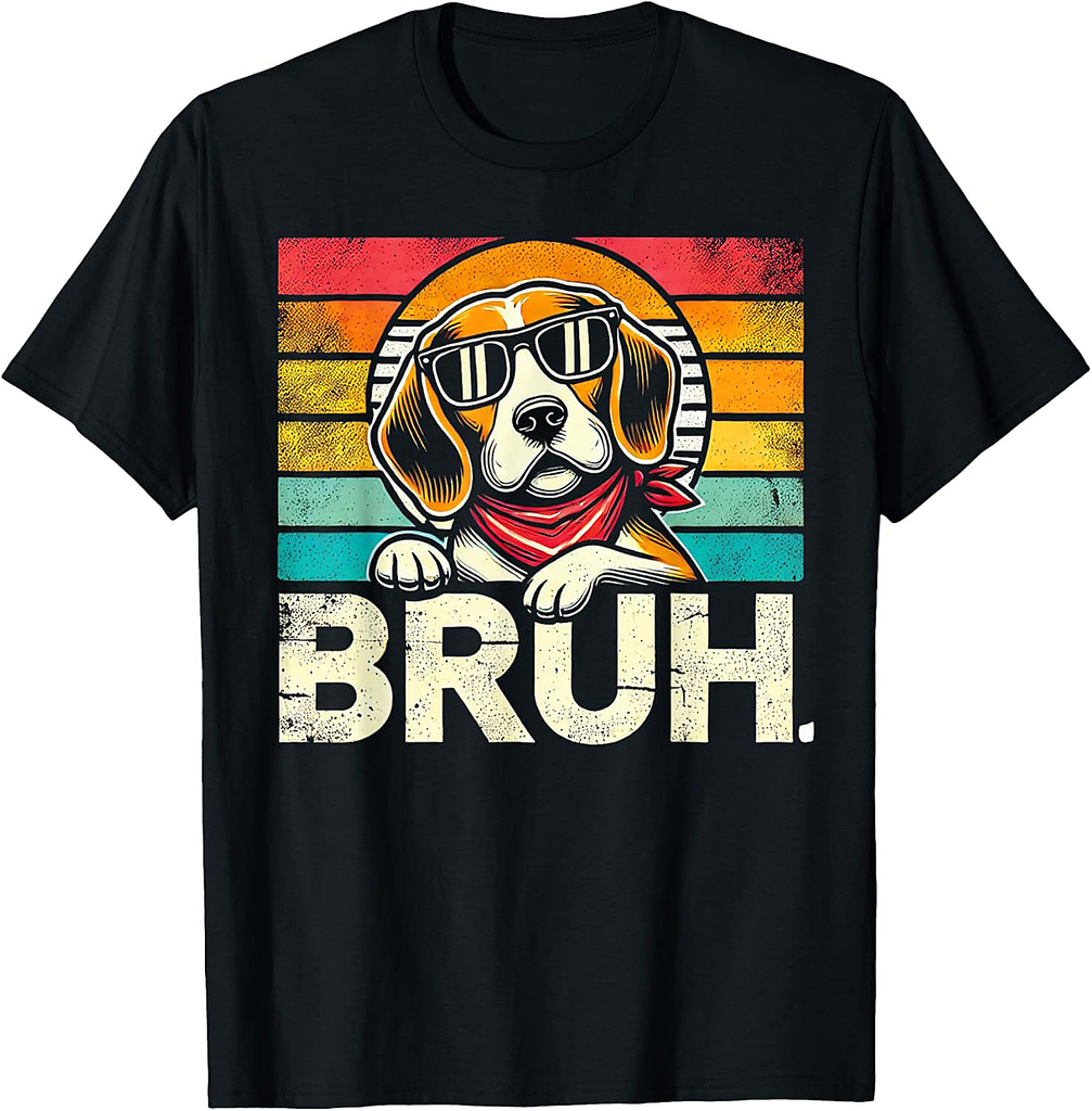 Bruh Retro Vintage 80s Dog Sunglasses BRUH Funny Bruh Beagle T-Shirt