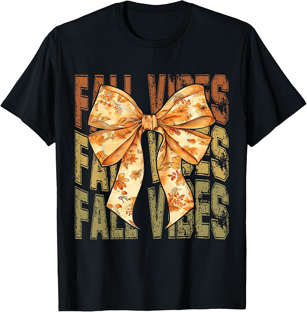 Fall Vibes Coquette Bow Vintage Thanksgiving Autumn Season T-Shirt