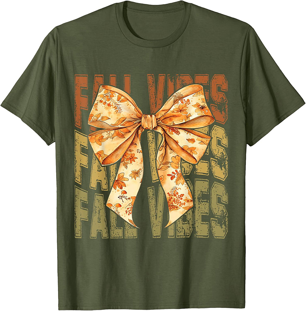 Fall Vibes Coquette Bow Vintage Thanksgiving Autumn Season T-Shirt
