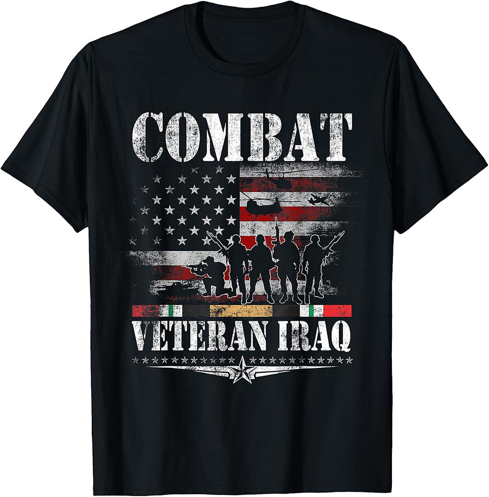 Combat Veteran Iraq T-Shirt Iraq War Service Flag Patriotic T-Shirt