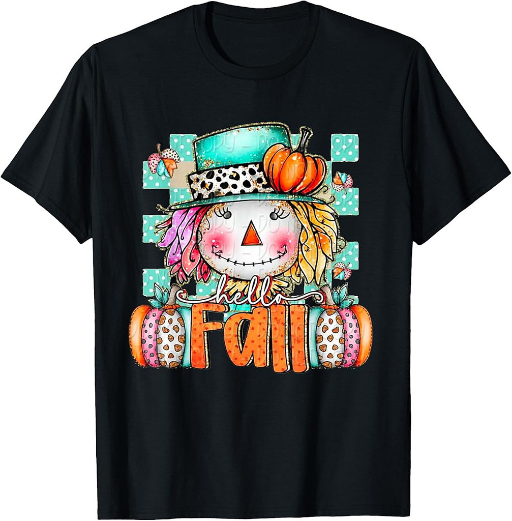 Cute Scarecrow Pumpkin Thanksgiving Halloween Hello Fall T-Shirt