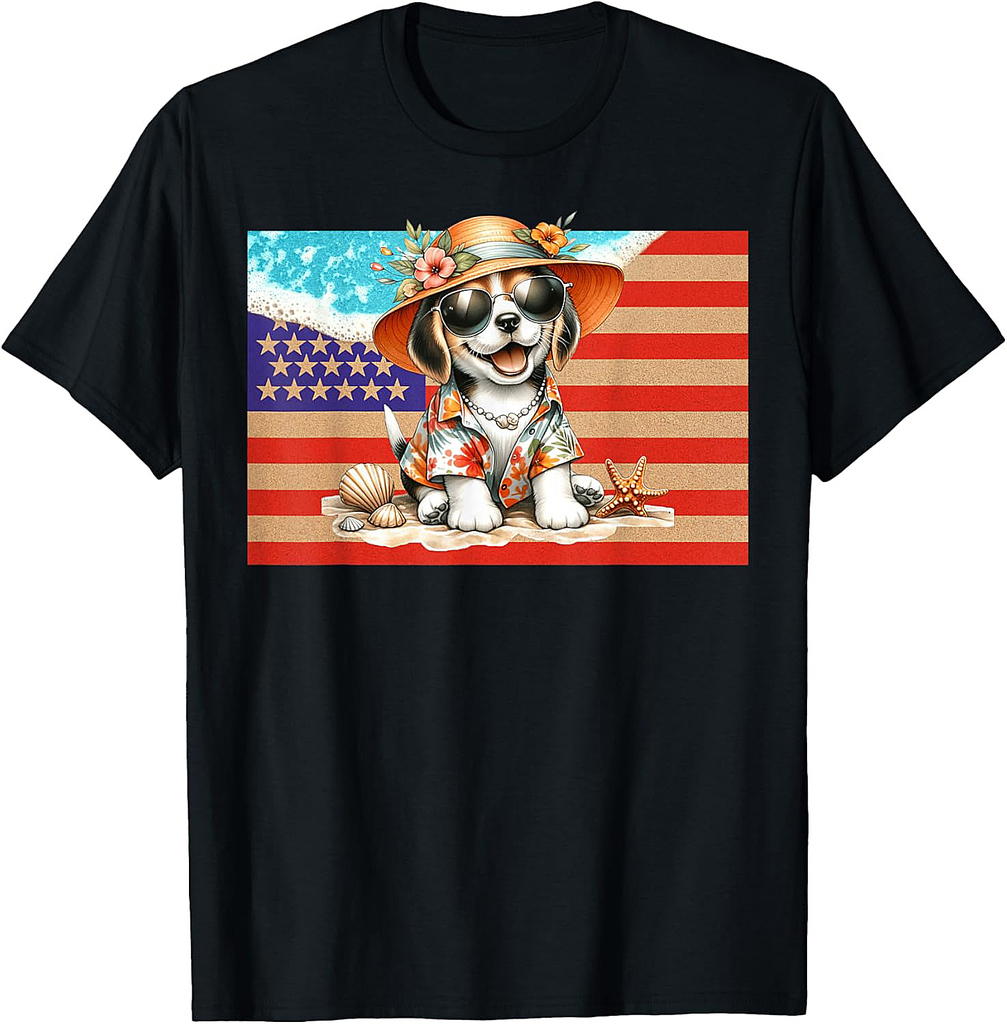 Beagle Dog 4th of July USA Flag Beach Vacation T-Shirt