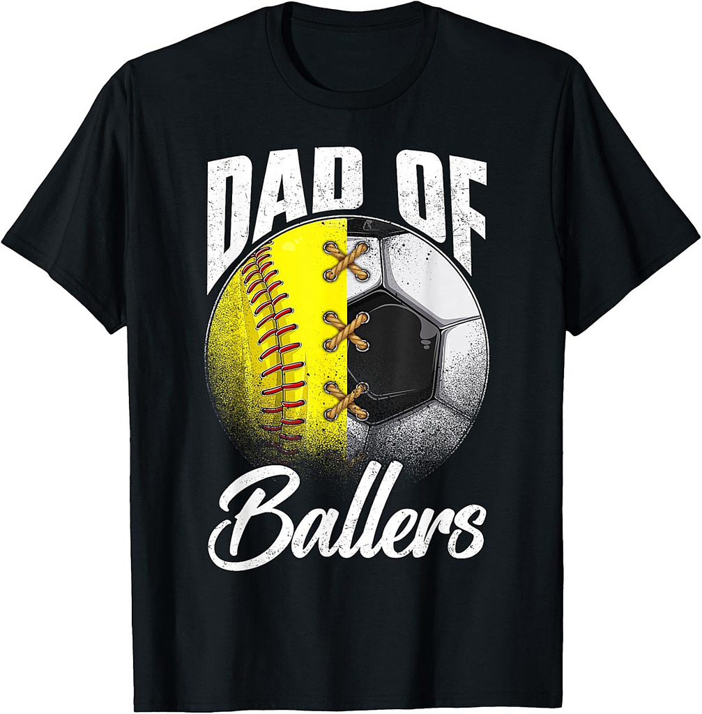 Retro Dad Of Ballers Soccer Softball Lover Fan Fathers Day T-Shirt