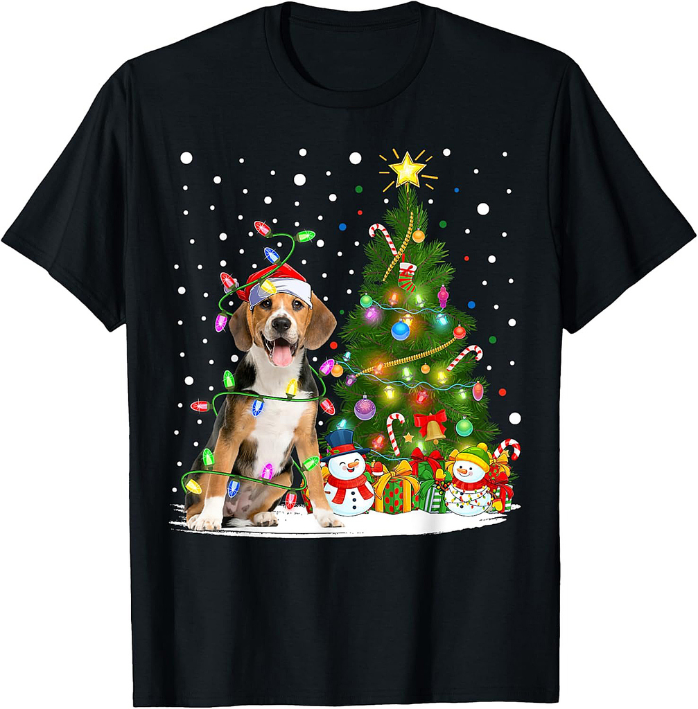 Santa Beagle Dog Xmas Tree Lighting Beagle Christmas Men Women T-Shirt