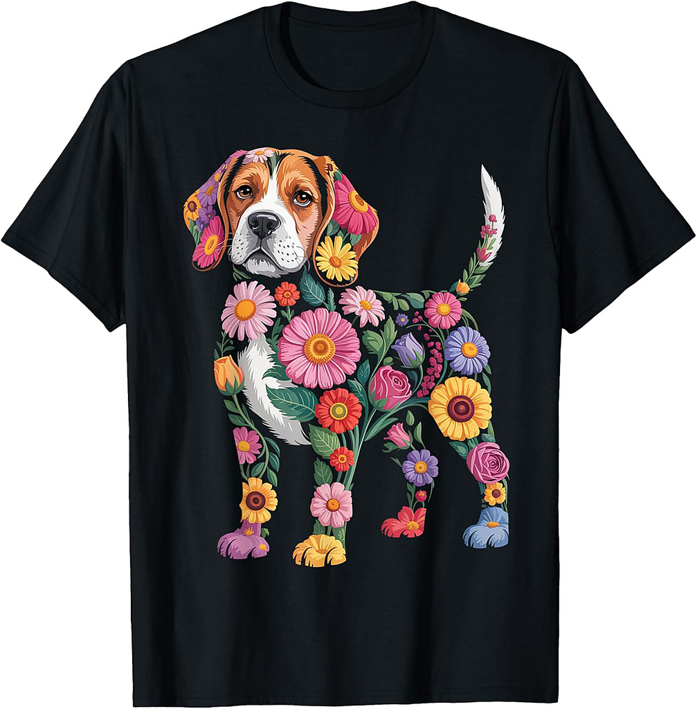 Beagle Dog Flower Funny Dog Lover T-Shirt