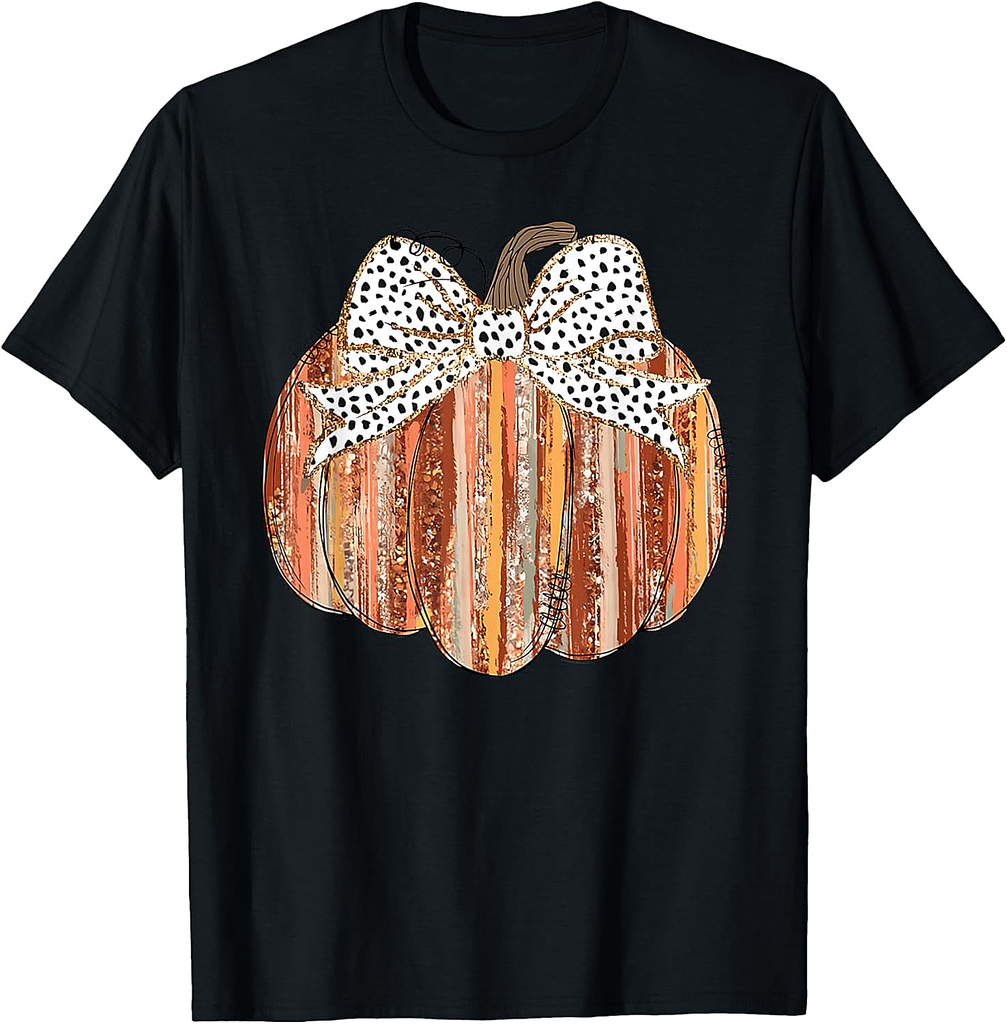 Coquette Bow Pumpkin Thanksgiving Rustic Fall Girl Women T-Shirt