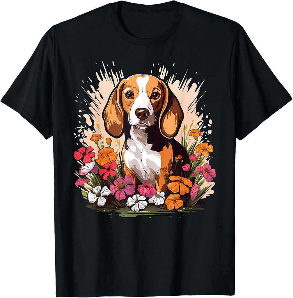 Cute Beagle Spring Flower Garden Beautiful Nature Puppy Dog T-Shirt for Men Women Girls