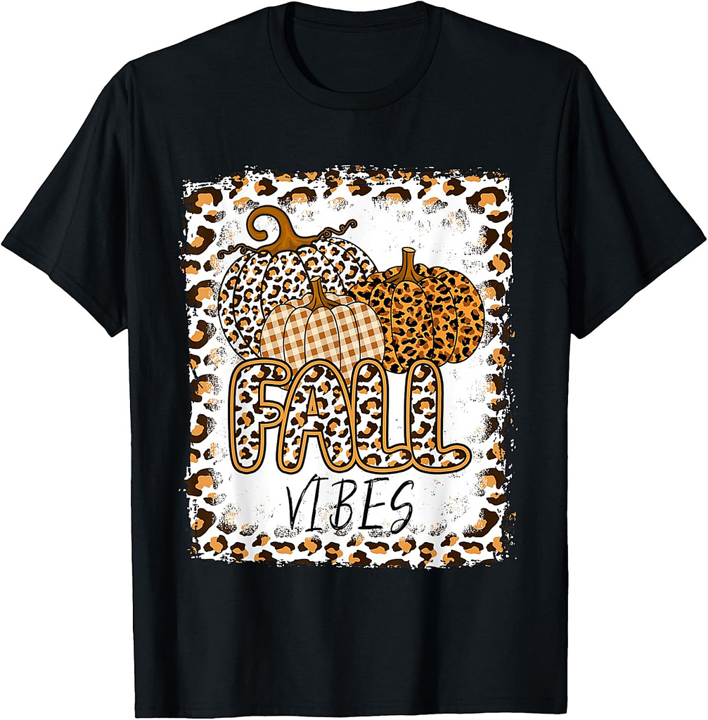 Pumpkin Leopard Print Fall Vibes Thanksgiving T-shirt